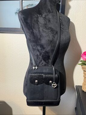 Brighton Black Crossbody Bag with Heart Charm